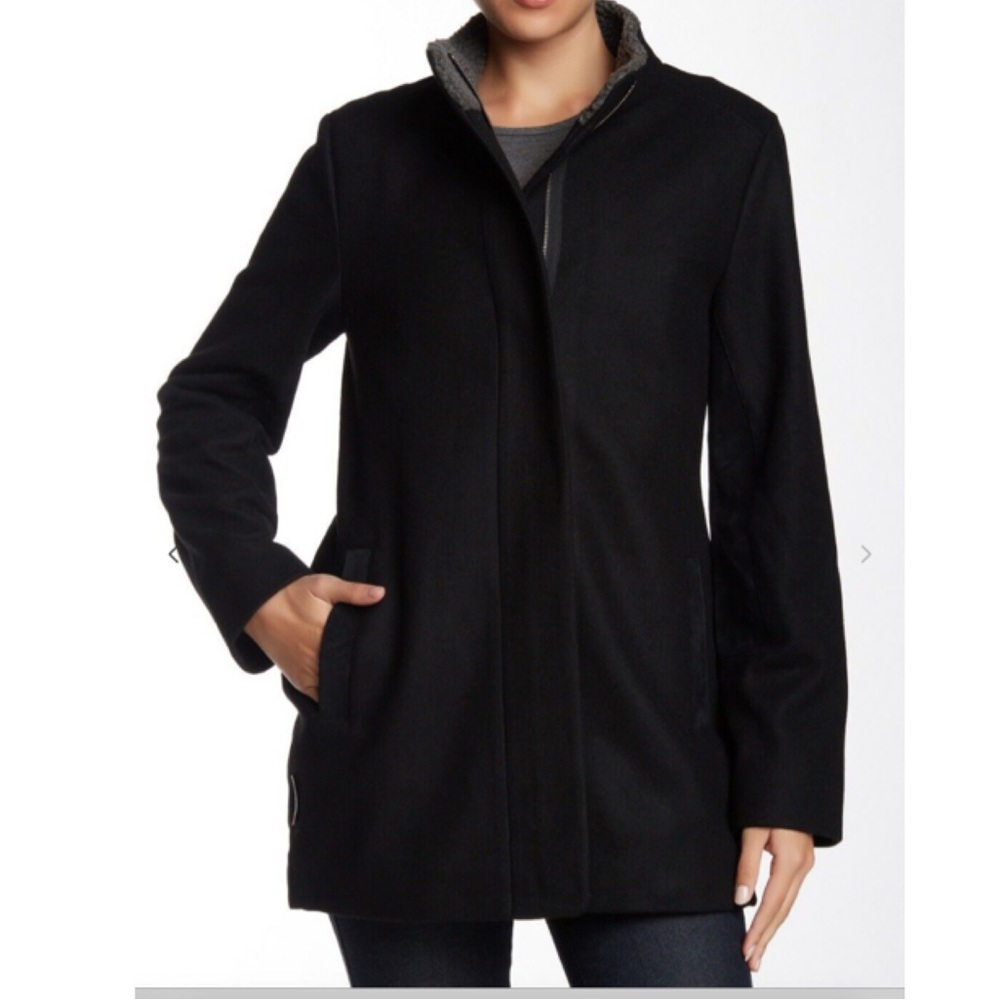 Ugg Australia Womens Shelley Fur Lined Leather Wool Blend Coat Jacket Black Sz M